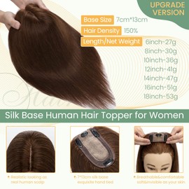 Hairro Hair Topper 100% Real Human Hair Toppers for Women 13x7cm Silk Base no Bangs 12 inch Medium Brown