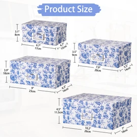 Briful Blue and white Porcelain Storage Boxes, Photos Storage Boxes with Lids 4 in 1 Set Water-proof Gift Boxes Sets Decorative Multiple Size Storage Bins for Clothes/Shoes/Office/Cosmetic/Books