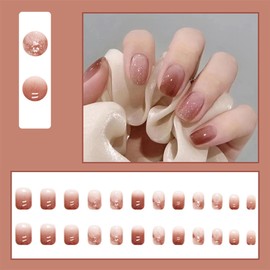 Nail Tips, 24 Pieces, Nail Tips, Short, Spring and Summer, Gradient, False Nails, Atmospheric Color, Glossy Nail Tip, Popular, Japanese Style, Ballet, Short, Round Tip, Just Stick False Nails, Double