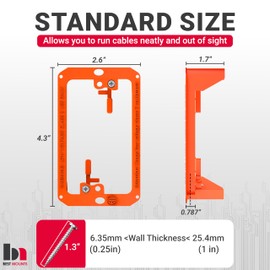 BestMounts - 2 Pack Low Voltage Mounting Brackets 1 Gang for Drywall Outlet, Wall Plates with Cable Pass Through for Old Work, Telephone Wire, Network Cable, HDMI, Speaker Wire