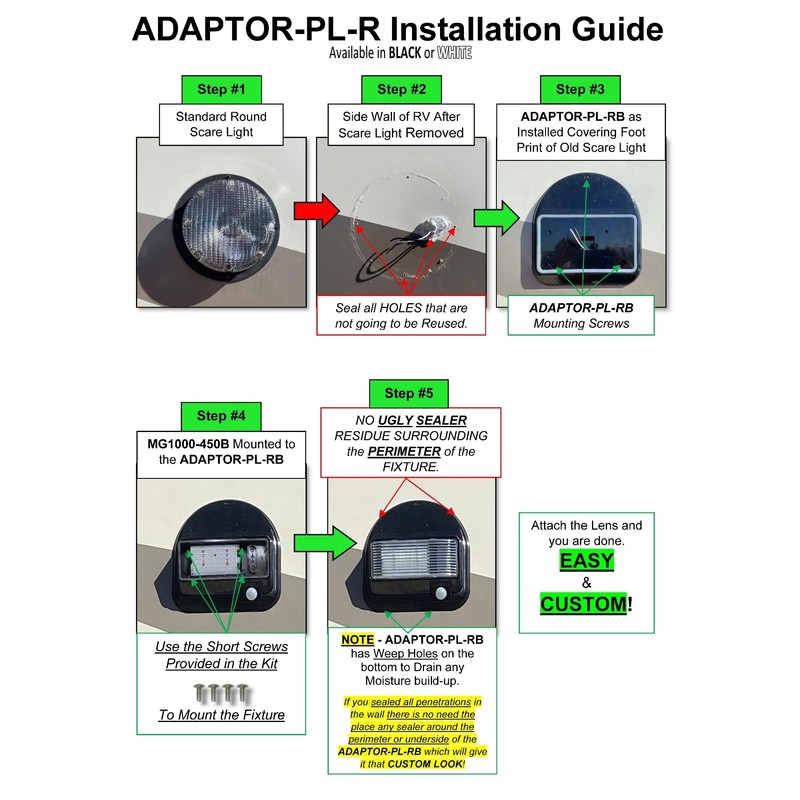 MOTION-GUARD MG1000-450B-RB RV LED Motion Sensor Porch Light, 450 Lumens,