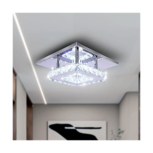diisunbihuo diisunbihuo Mini Crystal Chandelier Crystal Ceiling Lamp Square LED