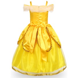 JerrisApparel Princess Belle Costume Deluxe Party Fancy Dress Up for Girls (7 years, Yellow Two with Accessories)