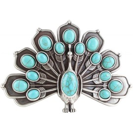 BELTINGER Belt Buckle Peacock 4.0 cm Buckle Interchangeable Buckle Belt Buckle 40 mm Solid Change Belt up to 4 cm, Silver with turquoise stone