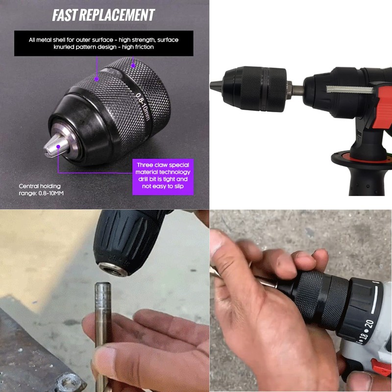 Keyless Drill Chuck 0.8-10mm 3/8-24UNF Quick Change Adapter for SDS