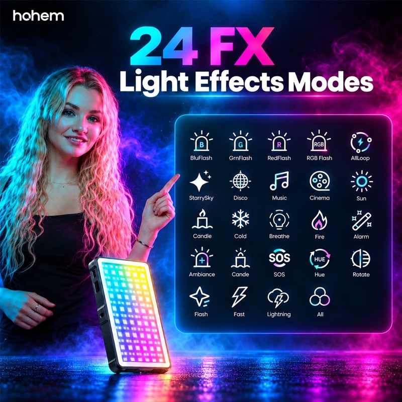 Hohem RGB Video Light, 10W CCT 2500K-9000K, Portable Full RGB