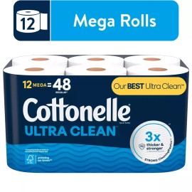 Cottonelle Ultra Clean Toilet Paper, 12 Mega RollsWhite