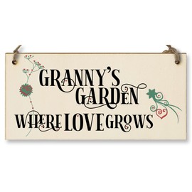 The Plum Penguin Handmade Wooden Hanging Wall Plaque Granny's Garden Where Love Grows Decorative Sign for Grandparents