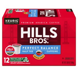 Hills Bros. Perfect Balance Keurig K-Cup Pods for Keurig Brewers – Medium Roast Premium Arabica Blend, Kosher – 1 Pack of 12 Single Serve Pods