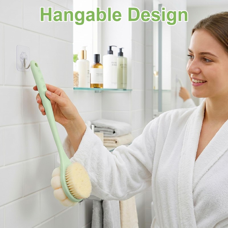 Back Scrubber for Shower with Long Handle, Double-Sided Shower Brush