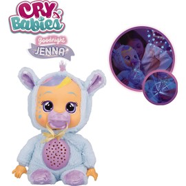 Cry Babies Goodnight Jenna - 12" Sleepytime Baby Doll | Plays 5 Lullabies, 8 Realistic Baby Sounds and Night Light Starry Sky Projection, Blue
