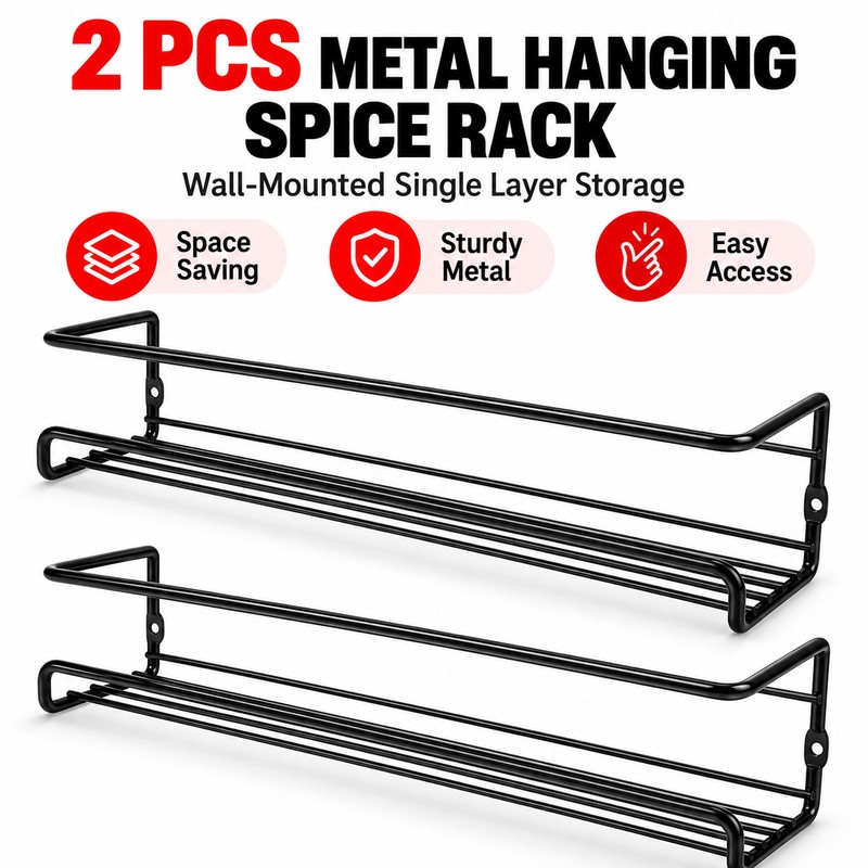 Wall-Mounted Spice Rack for Kitchen Storage – 2-Piece Metal Organizer