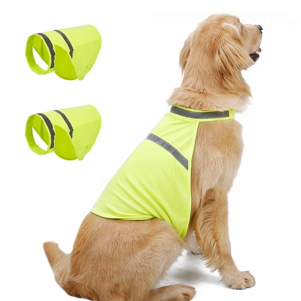 High Visibility Vest for Dogs, Pack of 2 Reflective Safety Vest Adjustable with Velcro Fastening for More Safety in the Dark