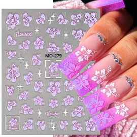 5D Embossed Hibiscus Flowers Nail Art Stickers Hibiscus Flower Nail Stickers for Nail Art Supplies Relief Star Floral Nail Decals Nail Decor Nail Sticker Nails Stickers Cute Flower Stickers for Nails