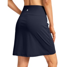 G Gradual 19" Skorts for Woman Knee Length Golf Skirt Long Athletic Tennis Skorts for Women Dressy Casual with Shorts Pockets(Navy,M)
