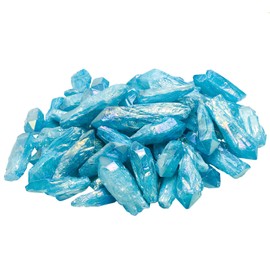 KYEYGWO 1lb Titanium Coated Crystal Dot Beads, 460g Irregular Coarse Stone Sticks Spikes Raw Stone Natural Quartz Tip Gemstone Waterstone for Jewellery Making and DIY, Light Blue