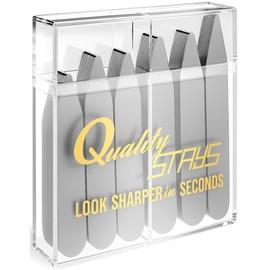 Quality Stays 52 Metal Collar Stays, Stainless Steel Dress Shirt Collar Inserts, 4 Sizes with Storage Case