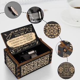 CUISH Large Music Box for Child, Auto Play Music - You are My Sunshine Melody, Engraved Vintage Musical Box Case Birthday for Daughter Son from Mom
