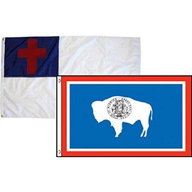 2x3 Christian Christ & State Wyoming 2 Pack Flag Wholesale Combo 2'x3' Banner Grommets Double Stitched Fade Resistant Premium Quality
