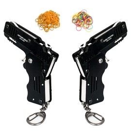 2 Packs of Mini Metal Folding Rubber Band Gun Toy with Keychain and Over 100 Rubber Bands.
