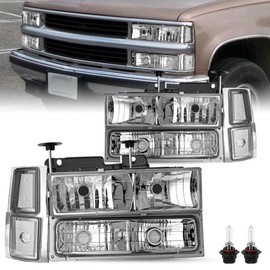 JSBOYAT 8PCS Headlight Assembly for 1994-1998 Chevy Silverado Tahoe Suburban C10 C/K 1500 2500 3500 Replacement w/Bulbs Chrome & Clear