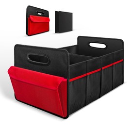 YUYOOOSEN Car Trunk Organizer Cargo Organizer Large red pockets,Trunk Storage Waterproof Collapsible Durable Multi Compartments With Mesh Bag For Sedan Suv Home Camping(BLACK)