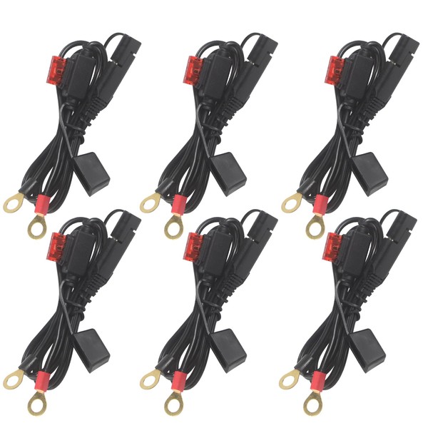[ 6 Pack] SAE to O Ring Terminal Harness 2FT - SAE Eyelet Ring Terminal Cable 16awg Motorcycle Battery Trickle Charger Extension Cord with SAE Battery Terminal Quick Connect Disconnect Connector