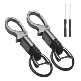 VOSSOT Pack of 2 Key Chains, D-Clip Carabiner Key Ring Made of Zinc Alloy, Car Keychain with 2 Rings, with Screwdriver, Anti-Lost, Upgrade Gift for Men, Friends, black
