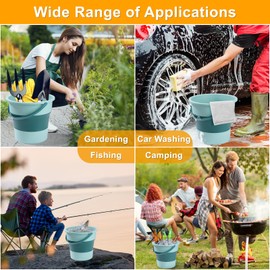 Foldable Bucket 10 L Portable Cleaning Bucket Sink Camping Space Saving Fishing Water Bucket with Handle for Cleaning Camping Fishing Kitchen (Green, 16.8L)