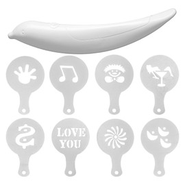 1 Piece of Coffee Engraving Pen, 8 Pieces of Coffee Printing Models, White Latte Art Pen, DIY Craft Coffee Engraving Tools, Coffee Accessories