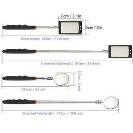 Telescopic Inspection Mirror with LED Light, Inspection Mirror, Set of 2, Rod Mirror, Inspection Mirror, Light and Convenient, Inspection Tool for Vehicles and Small Places