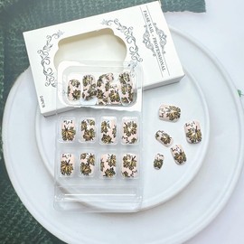 Maple Leaves Press on Nails Short Square Nude Fake Nails with Stroke Maple Leaf Designs Reusable Autumn False Nails Stick on Nails Fall Maple Leaf Acrylic Nails for Women Girls Nail Decoration 24 Pcs