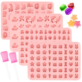 Bohrma Gummibärchen Form Silikonformen 4 Stück, Kleine Silikonformen Backen mit 2 Pipetten, Schokoladenform Silikon Gummibärchen Selber Machen, Silikonform Gummibärchen, Silikonform Hundeleckerli