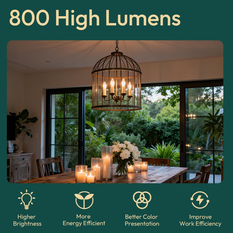 ALAMPEVER 12 Pack Chandelier Light Bulbs 100 Watt Equivalent, 800LM