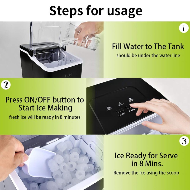 ULIT Portable Ice Maker,Ice Maker Machine for Countertop, Self-Cleaning Function
