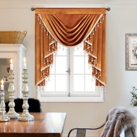 Leeva Soft Touch Velvet Waterfall Valances for Windows, Orange Christmas Swag Valances for Decorations, Window Curtains for Bedroom Living Room, 39" x 43"