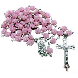 CB Catholic Mothers Day Rosary with Pink Rose Bud Shaped Beads 22 Inches Long
