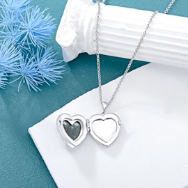 PROESS Sterling Silver Heart Rose Locket Necklace for Women with Moss Agate Flower Locket Necklace that Holds 2 Pictures