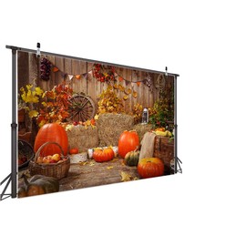 AIIKES 7x5FT Autumn Thanksgiving Background Photography Background Pumpkin Harvest Background Antique Wooden Board Barn Pumpkin Leaf Flower Party Decoration Photo Hall Booth Prop 11-914