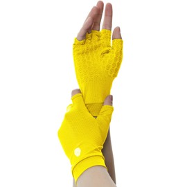 PIQIDIG Men's Women's UPF 50+ Fingerless Gloves Mittens Sun Protection Unisex Driving Gloves With Silicone Gel Yellow L