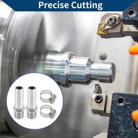 X AUTOHAUX Hose Barb Fittings with 2 Clamps Male Thread Compression Fitting for Air Water Oil Gas Fuel Stainless Steel 15/32" OD 1/4" BSPT 1 Set Silver Tone