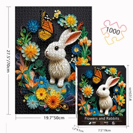 GIVEITALL Flower Rabbit Puzzles for Adults 1000 Pieces,Large Piece Puzzle 1000 Pieces Colorful Bunny Plant Floral Puzzle Art Decoration Gifts for Kids Adults (Flower Rabbit)