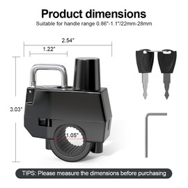 JAGASOL Motorcycle Helmet Lock Anti-Theft, Tamper-Proof Security Helmet Lock with 2 Keys, Helmet Aaccessories for 22-28mm Handlebar Tubing, Multifunctional Hanging Storage Hook for Scooter Bike 2 Pack