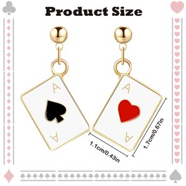 Earrings, Playing Cards, Earrings Card Game, Poker Earrings for Women, Poker Shaped Stud Earrings, Red Hearts Spades Earring, Funny Earrings for Women, Birthday and Holiday Gifts for Women, Alloy