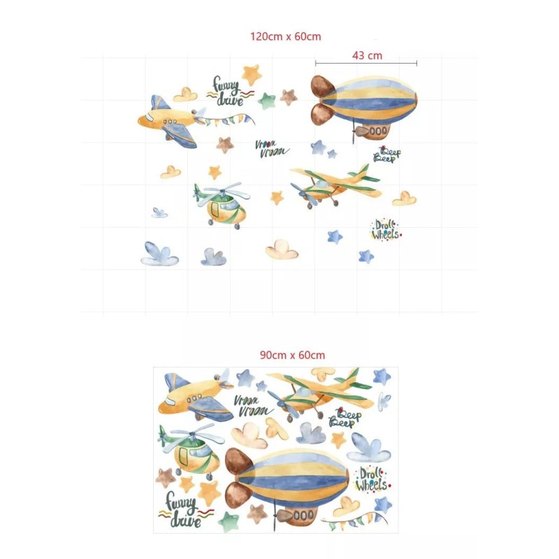 DaraBaby Vinil Decorativo Infantil Avión Helicóptero Habitación Niños