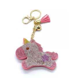 Unicorn Bling Unicorn Diamond  Women Keychain Glitter Pink Purple Tassel Charm Accessory