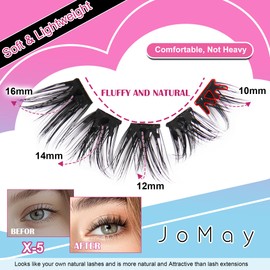 JoMay Self Adhesive Eyelashes Extension Kit Pre-Glued Cluster Lashes Press on Lashes No Glue Needed Wispy Clusters 1 Step DIY 120 PCS 10-16mm (Self Adhesive Lash X5, 10-16mm MIX)