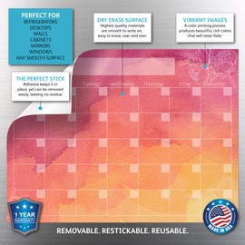 Dry Erase Monthly Calendar Planner Sticker Decal | Removable & Reusable | Magnetic Fine-Tip Marker Included (9 x 12 inches, Peony)