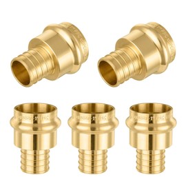 (Pack of 5) FOSKAN 1 Inch Press x 1 Inch PEX Crimp Brass Coupling Adapter,Press Fittings Connect from Copper to PEX Pipe