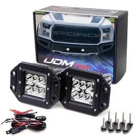 iJDMTOY Xenon White Flush Mount LED Pod Lamp Kit Compatible with Truck/SUV, Includes (2) 24W High Power LED Pod Lights, Behind Grille Mesh Metal Mount Brackets & Toggle Switch Relay Wiring